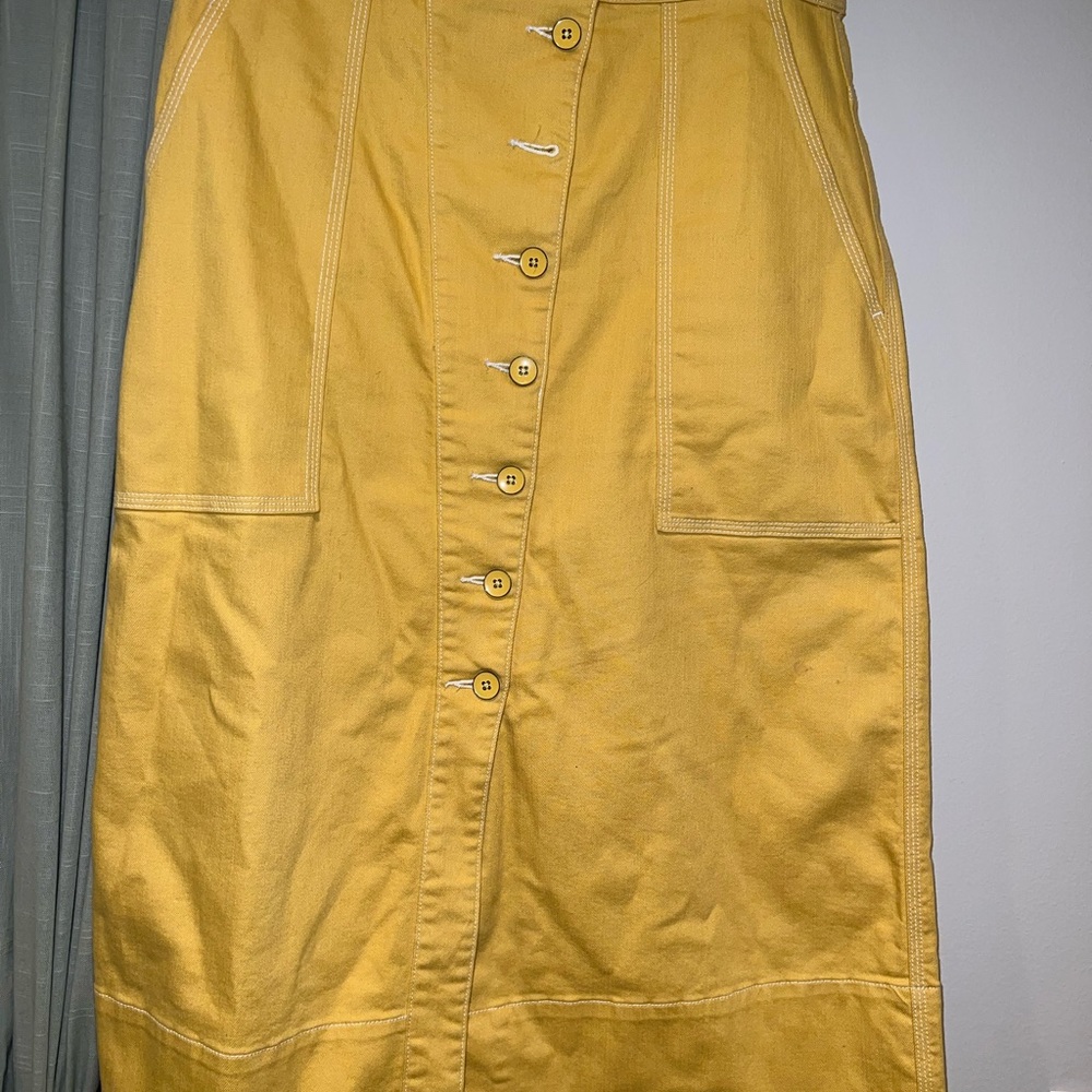 Ulla Johnson - Mustard Yellow Denim Midi Skirt W/ Front Buttons